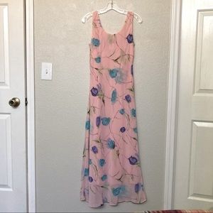 Vintage 90s floral maxi dress medium size 8 flowy watercolor pink sleeveless